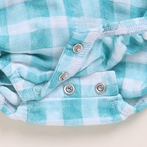 Premium Quality Organic <b>Muslin</b> Bubble Romper Teal Checks Print <b>Baby</b> Clothing - Product Image 4