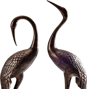 Estatua de Grulla para Exteriores, Jardín, Escultura de Grulla de Aluminio Fundido, Resistente al Polvo y a la Intemperie, Juego de 2, Bronce Antiguo - Product Image 4