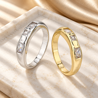 Three Stone 925 Sterling Silver Zircon Ring with Rectangular Settings and Polished Band