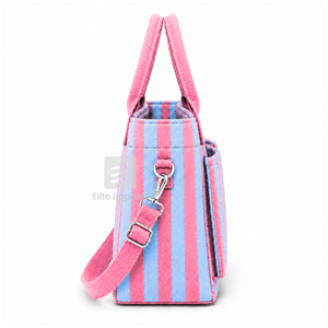 Bolsa de lona personalizada de la hermandad Gamma Phi Delta, azul cielo y rosa, con logotipo bordado, a rayas, para uso diario, de gran capacidad. - Product Image 4