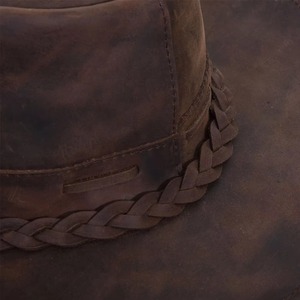 Leather Cowboy <b>Hat</b> Unisex Wide Brim Braided <b>Band</b> Outdoor Casual Adult Adjustable 58-60CM Four Seasons - Product Image 5