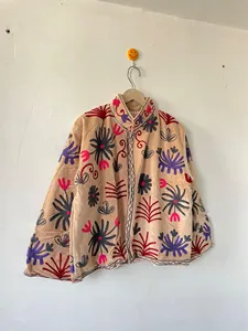 Luxury Floral Velvet Suzani <b>Jacket</b> <b>Women</b> Embroidered Luxury Stand Collar Bohemian Full Sleeve <b>Spring</b> Outerwear - Product Image 4