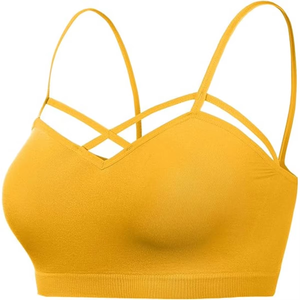 Women Yoga Sports Bra Yellow <b>Strappy</b> Crop <b>Top</b> Cross Front Fitted Gym Workout Activewear Custom Logo OEM ODM Supplier - Product Image 5