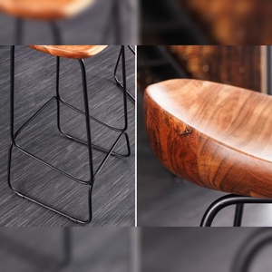 Taburete de Bar Vandana Urban Spirit Moderno de Madera de Acacia Natural con Reposapiés de Metal Negro - Ecológico para Dormitorio y Uso en Hoteles - Product Image 3