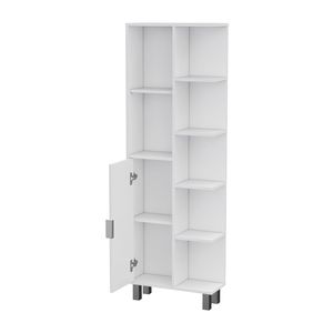 FM FURNITURE Armadio Quimby in Lino con 1 Porta e 9 Ripiani, Mobile da Bagno Bianco - Product Image 3