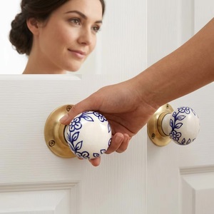 Pomos de Puerta Modernos de Porcelana con Diseño Floral Azul, Herrajes para Gabinetes, para Cocina, Dormitorio, Baño, Sala de Estar, Ecológicos - Product Image 2