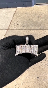 Pendentif personnalisé en or blanc naturel 10K 14K avec testeur de diamant, lettres en moissanite serties, bijoux authentiques pour hommes - Product Image 4