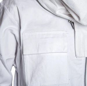 Veste de protection pour apiculteur avec voile en maille amovible, respirante, coupe ample, en polyester et coton blanc, coutures surjetées - Product Image 2