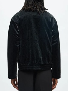 <b>Cropped</b> Coated Padded Leather Bomber <b>Jacket</b> - Product Image 2