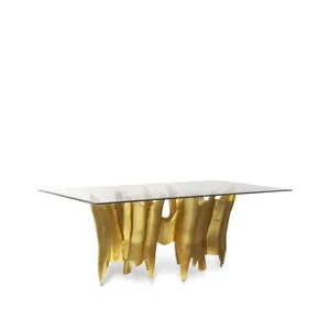 Table basse moderne en laiton avec base sculpturale irrégulière, décoration de meubles de salon intérieur - Product Image 2