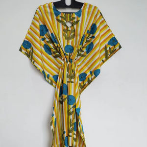 Robe kaftan bohème en coton indien faite à la main, confortable, idéale pour la plage - Product Image 1