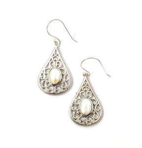 Boucles d'oreilles artisanales en argent 925, délicates, avec nacre et filigrane complexe, pour femmes, bijoux festifs - Product Image 2