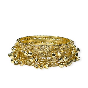 Elegant Kashmiri Jhumki <b>Gold</b> Plated Charm <b>Bangles</b> with Ghungroo Bells Stylish Statement <b>Set</b> for Weddings and Festive Styling - Product Image 2