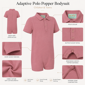Combinaison Polo Rose Taupe |   Vêtements sensoriels spéciaux pour enfants, vêtements inclusifs, coton extensible, fermeture éclair, doux, adaptatifs, unisexe, tous les âges - Product Image 3