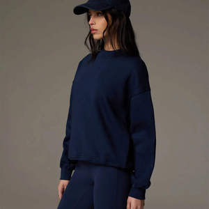 Sudadera de cuello alto azul marino para mujer, estilo oversize, manga larga, forro polar premium, ropa casual - Product Image 6