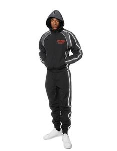 Conjunto deportivo impermeable de 2 piezas para hombre, chaqueta cortavientos de nailon con rayas reflectantes, para hombre y mujer - Product Image 1