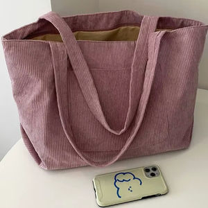 Bolso tote de pana gris de alta calidad con bolsa a juego para mujer, bolso de hombro grande de tela de algodón para compras y supermercado - Product Image 1