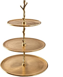 Support à gâteau moderne à trois niveaux en acier inoxydable, personnalisable, écologique, doré et argenté, pour mariage et fête, robuste et durable - Product Image 3