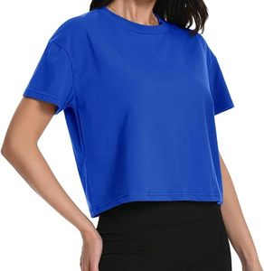 Custom Women <b>Crop</b> <b>Top</b> Short Sleeve Gym Wear Knitted T-Shirt Workout Wear <b>Royal</b> <b>Blue</b> - Product Image 4