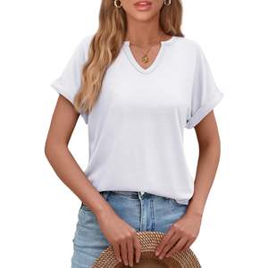 เสื้อยืดคอวีโอเวอร์ไซส์สำหรับผู้หญิงเสื้อเบลาส์แขนสั้นลำลองชุด Y2K 2024ฤดูร้อนขนาด XS XXS XL 2025 - Product Image 2