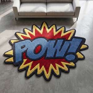 Alfombra Premium de Diseño Artístico con Motivos de Cómics POW, Hecha a Mano, Colorida, con Tipografía Pop Art, para la Habitación de los Niños, Sala de Estar o Dormitorio - Product Image 1