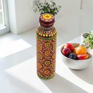 Hand Painted Floral <b>Copper</b> Water <b>Bottle</b> Traditional Artisan Design Reusable Metal <b>Drink</b> Flask Leakproof Daily Hydration - Product Image 3