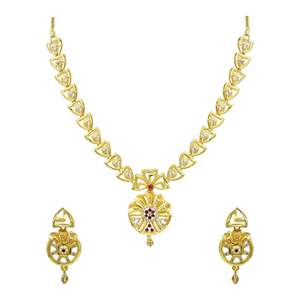 Ensemble de colliers courts en laiton plaqué or 14K, 18K, 24K, avec pierres AD et rubis, design traditionnel, bijoux de mode, vente en gros - Product Image 4