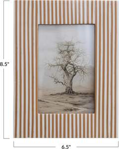 Creative Co-Op Resin Striped Photo <b>Frame</b>, White & Caramel - Product Image 1