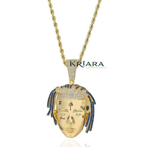 Colgante de Plata 925 Chapado en Oro de 22k con Diamante Cultivado en Laboratorio y Diseño de Cabello Trenzado, Joyería de Estilo Hip Hop para Hombre - Product Image 1