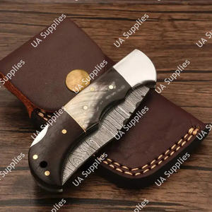 Couteau pliant élégant à lame Damas, manche en corne de taureau et bois de rose, Premium EDC, pour camping, chasse, tactique, professionnel, vente en gros, OEM - Product Image 3