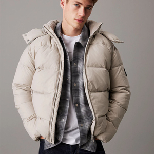 High Quality Flint Gray Hooded Down <b>Puffer</b> <b>Jacket</b> Water Repellent Nylon Detachable Drawstring Hood Elasticated Zip <b>Cheap</b> Price - Product Image 1