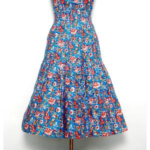 Robe d'été en coton imprimée à la main, robe à fleurs, col sans col, imprimé floral, robe longue maxi pour femme, idéale pour les fêtes - Product Image 2