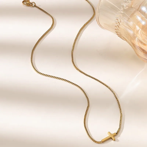 สร้อยคอรูปกากบาททรงเรขาคณิตสไตล์ใหม่สำหรับผู้หญิง พร้อมสายสร้อยสแตนเลส 304 ชุบทอง 14K จี้ห้อยสวยหรู - Product Image 3