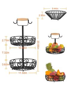 Support à fruits en métal avec porte-bananes, organisateur de rangement multi-niveaux en fil métallique pour comptoir de cuisine, décoratif pour fruits et légumes - Product Image 5