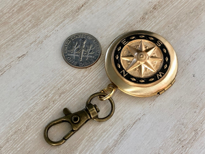 Mens Photo <b>Locket</b> Compass Keychain Hand-Painted Brass Car Mirror Dangler Personalized <b>Memorial</b> Key Ring Vintage Nautical - Product Image 1