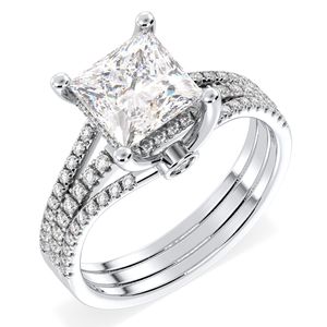 REYES Anillos de boda exquisitos con corte princesa de 2,52 quilates para mujer, joyería fina chapada en oro blanco de Plata de Ley 925 - Product Image 2