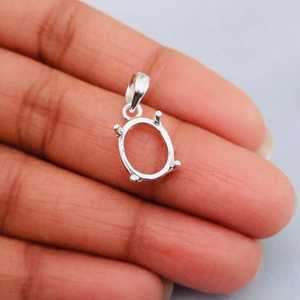 Base de Plata de Ley 925 Ovalada de 8x10mm para Colgante con Engaste de Garras, para DIY con Cabujón de Resina o Piedra, Semimontura de Joyería - Product Image 1