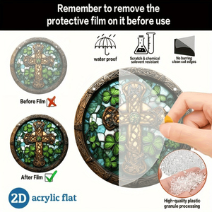 CIFbuy Acrylic Suncatcher Ornamento da appendere con design a croce e trifoglio in vetro colorato per decorazioni da parete e finestra, acchiappasole in cristallo - Product Image 4