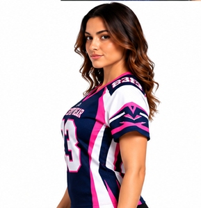 Camiseta de Fútbol Americano para Mujer, Cuello Redondo, Manga Corta, Malla Sublimada, Número 23, Rosa, Azul Marino, Blanco - Product Image 5