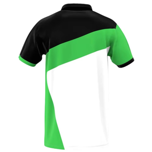 Polo pour homme à blocs de couleur, manches courtes, tissé, décontracté, col classique, design vert, noir et blanc - Product Image 2