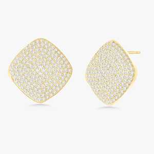 <b>Square</b> Stud <b>Earrings</b> Round Lab Grown <b>Diamond</b> Pave Set 14.8mm Push Back Modern Geometric Cluster Fine Jewelry Pair 14K Solid Gold - Product Image 1