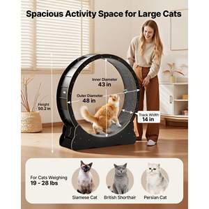 Rueda de Ejercicio para Gatos de Madera Negra de 48 Pulgadas, Capacidad de 28 Libras, Caminadora para Gatos de Interior con Pista Alfombrada, Mecanismo de Bloqueo Silencioso, Fitness y Deporte - Product Image 2