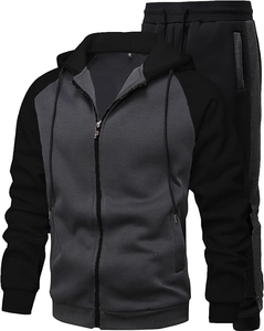 <b>Mens</b> Color Blocking Hooded Tracksuit Full Zipper Sweatshirt With Side Pockets Casual Autumn Wear Blue And <b>Black</b> - Product Image 2