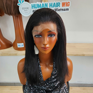 Pelucas de Cabello Humano Vietnamita Liso Rojizo de 14 Pulgadas con Frente de Encaje 13*4, Densidad 250, Frontal Transparente Pre-Arrancado - Product Image 4