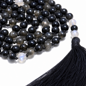 8mm Golden Sheen <b>Obsidian</b> Mala <b>Necklace</b> 108 Beads Natural Round Handmade Knotted Buddhist Prayer Yoga <b>Necklace</b> Unisex Gift - Product Image 5