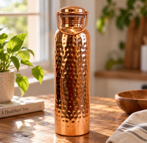 Bouteille d'eau en cuivre pur gravée au laser avec motif floral indien Paisley, artisanat indien, finition métallique brillante, anti-fuite - Product Image 6