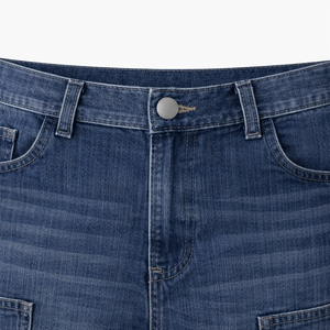 Shorts en jean vintage bleu délavé pour hommes, style streetwear, production ODM, coupe ample, longueur genou, jean baggy surdimensionné, broderie - Product Image 4