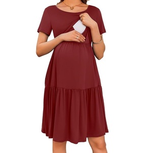 Robe de maternité pour femmes, couleur bleue, vêtements de grossesse, allaitement, manches courtes, robe de grossesse respirante pour femmes - Product Image 4