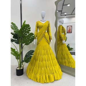 Sari de Lehenga listo para usar de diseñador para el vestido elegante y elegante del partido - Product Image 4