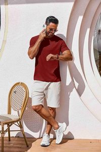 T-shirt à manches longues pour homme, rouge uni, coupe ample, col rond, décontracté, respirant, 100% coton, écologique - Product Image 2